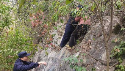 六旬老太采药被困山崖,民警紧急救援